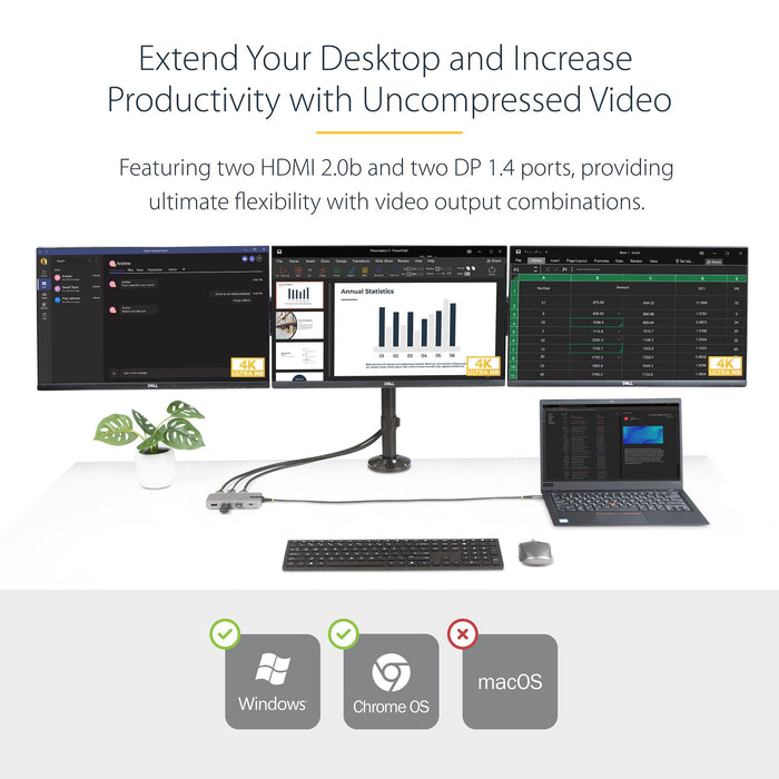 Adaptateur multiport triple moniteur USB-C Startech, double 4k 30hz + 4k 60hz Hdmi & D