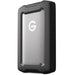 Space grey G-Drive ArmorATD portable hard drive viewed from the front and angled to the left