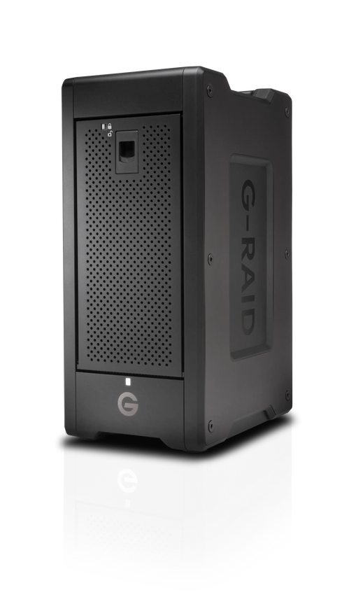 Black G-RAID Shuttle 8 viewed from the front and angled to the left