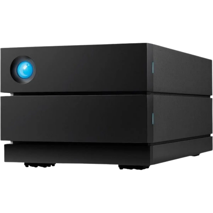 LaCie 2big RAID professional black external desktop drive viewed from the front and angled to the left