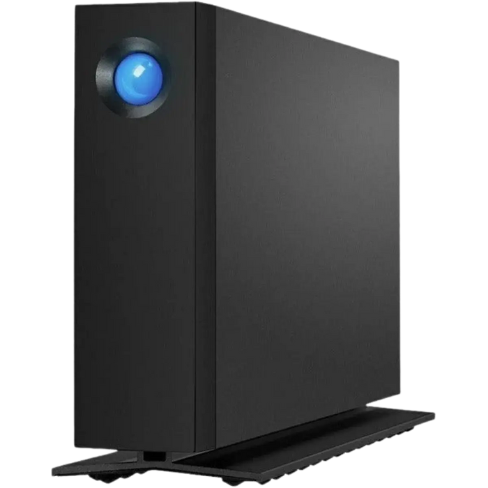 Black LaCie d2 Professional external hdd viewed from the front and angled to the left
