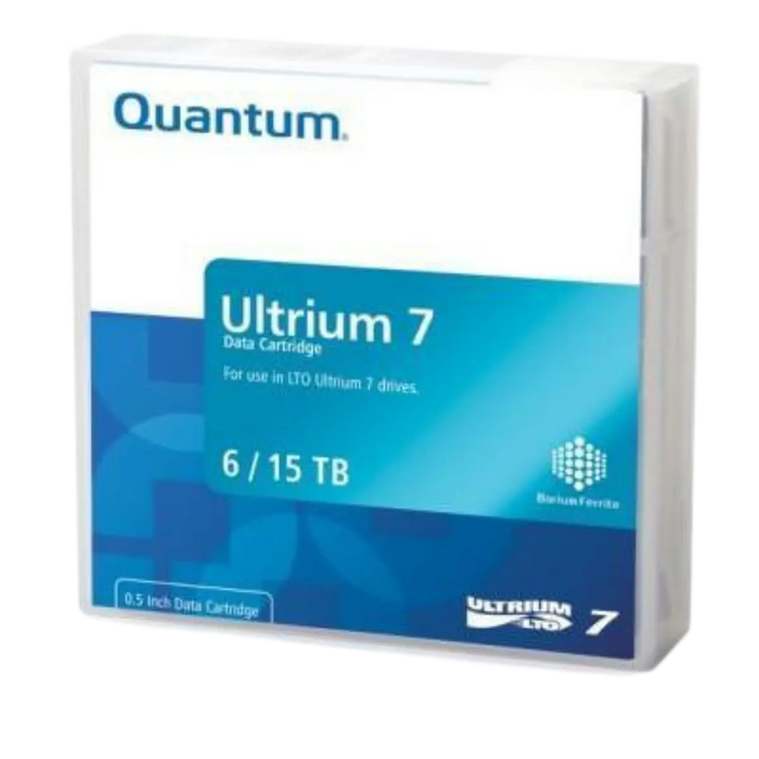 Quantum LTO 7 Ultrium case viewed from the front and angled to the left