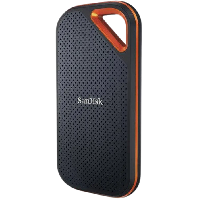 SanDisk Extreme Pro portable SSD viewed from the front and angled to the left