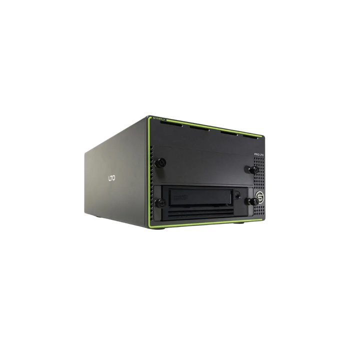 SymplyPRO XTH Thunderbolt noir et vert vu de face avec la baie inférieure remplie et incliné vers la droite