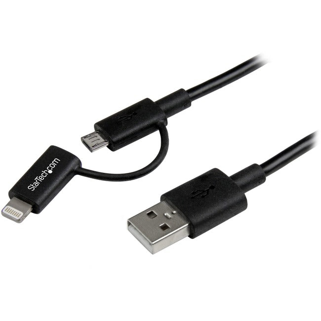 StarTech.com 1 m (3 pi) noir connecteur Apple Lightning à 8 broches ou câble combiné micro USB vers USB pour iPhone/iPod/iPad