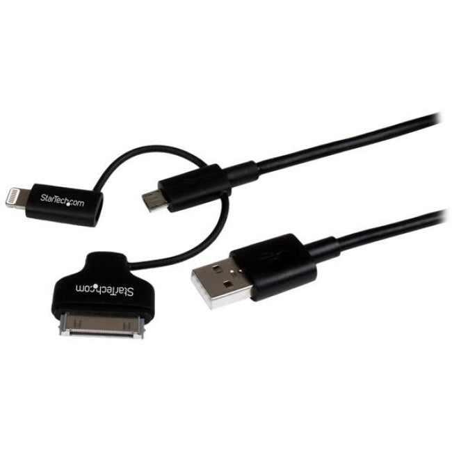 StarTech.com 1 m (3 pi) noir Apple Lightning 8 broches ou connecteur Dock 30 broches ou câble combiné micro USB vers USB pour iPhone/iPod/iPad