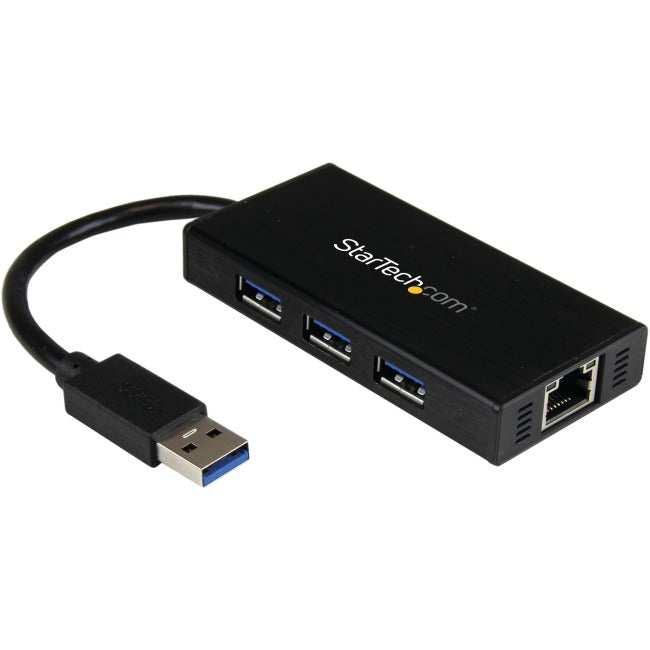 StarTech.com 3 Port Portable USB 3.0 Hub with Gigabit Ethernet Adapter NIC - Aluminum w/ Cable
