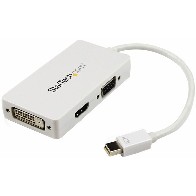 Adaptateur A/V de voyage StarTech.com : Convertisseur Mini DisplayPort 3 en 1 vers VGA DVI ou HDMI - Blanc
