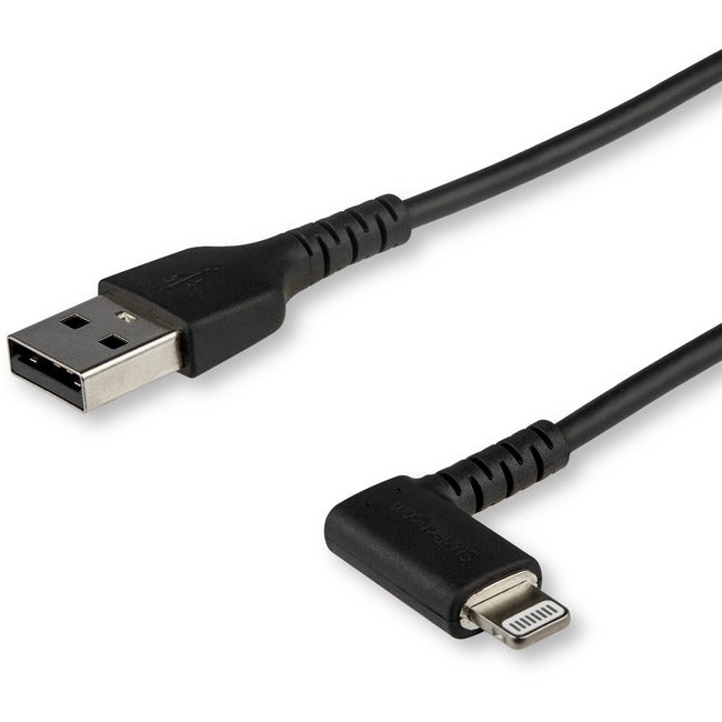StarTech.com Câble USB A vers Lightning 1 m iPhone iPad Cordon de chargeur noir durable à angle droit à 90 degrés avec fibre aramide Certifié Apple MFI