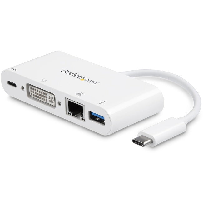 StarTech.com Adaptateur multiport USB C vers vidéo DVI-D (numérique) - Passthrough PD 60 W/GbE/USB-A - Mini station d'accueil USB Type-C/Thunderbolt 3 portable