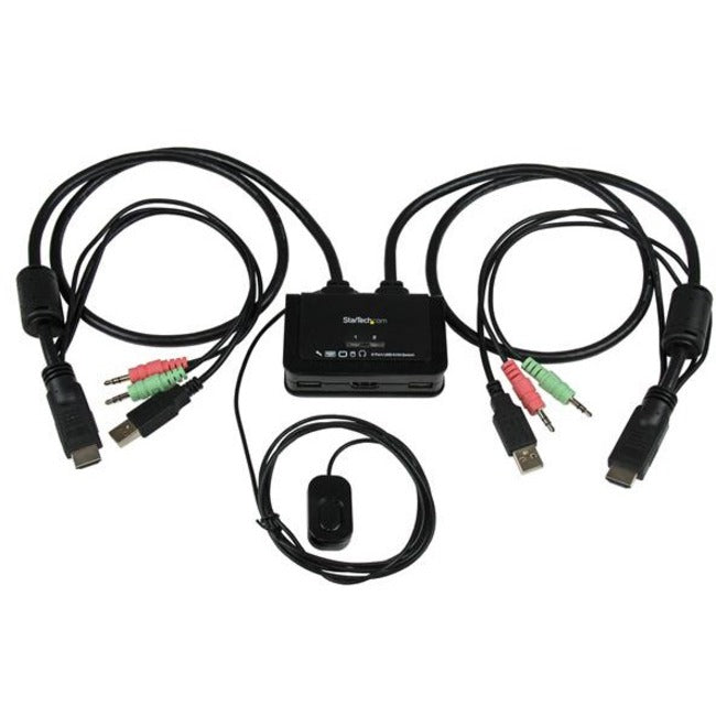 StarTech.com Commutateur KVM avec câble HDMI USB à 2 ports avec commutateur audio et télécommande - Alimenté par USB
