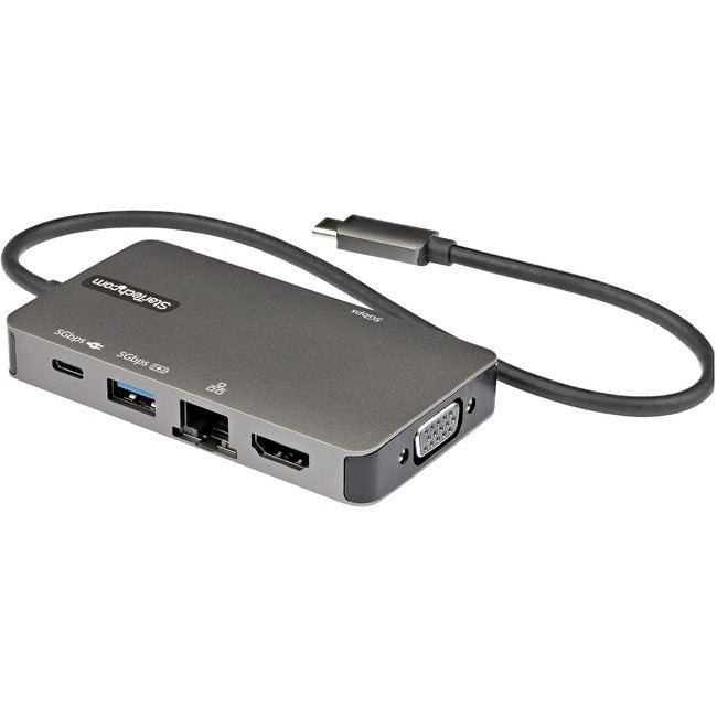 StarTech.com Adaptateur multiport USB-C, USB C vers HDMI ou VGA 4K, mini station d'accueil USB Type-C, passthrough PD 100 W, 3x USB 3.0, GbE, câble de 12" de long