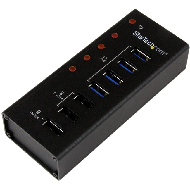 StarTech.com Hub USB 3.0 à 4 ports plus 3 ports de charge USB dédiés (2 x 1A et 1 x 2A) - Boîtier métallique à montage mural