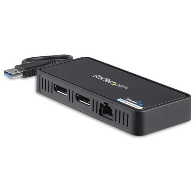 StarTech.com Mini station d'accueil USB 3.0 - Station d'accueil pour ordinateur portable USB Type-A à deux moniteurs - DisplayPort 4K 60 Hz et Ethernet Gigabit - Câble de 30 cm (1')