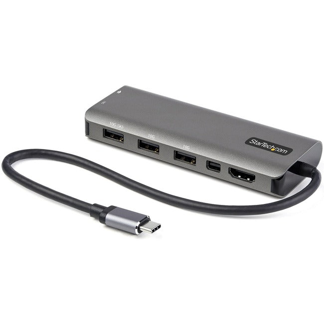 StarTech.com Adaptateur multiport USB C, USB-C vers HDMI ou mDP 4K 60 Hz, Pass-Through PD 100 W, 4x USB 10 Gbit/s, mini station d'accueil USB Type-C, avec câble 12"