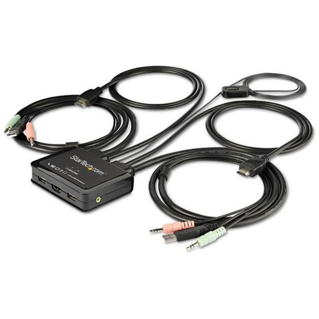 StarTech.com Commutateur KVM HDMI 2 ports - 4K 60 Hz - Commutateur KVM USB HDMI UHD compact avec câbles de 1,2 m et audio - Alimentation par bus et commutation à distance