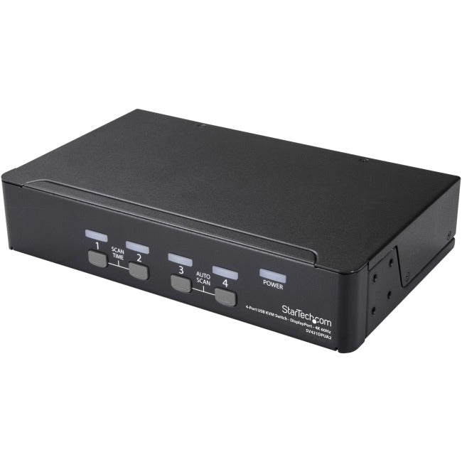 StarTech.com Commutateur KVM DisplayPort 4 ports - 4K 60 Hz - Affichage simple - Commutateur KVM USB UHD DP 1.2 avec concentrateur USB 2.0 et audio - Conforme à la TAA