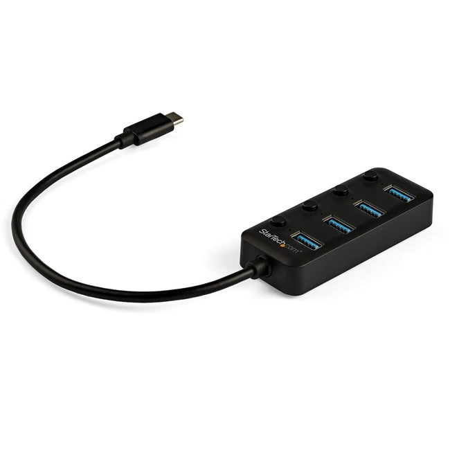StarTech.com Hub USB C 4 ports - 4x USB 3.0 Type-A avec commutateurs de port marche/arrêt individuels - SuperSpeed 5 Gbps USB 3.1/3.2 Gen 1 - Alimenté par bus