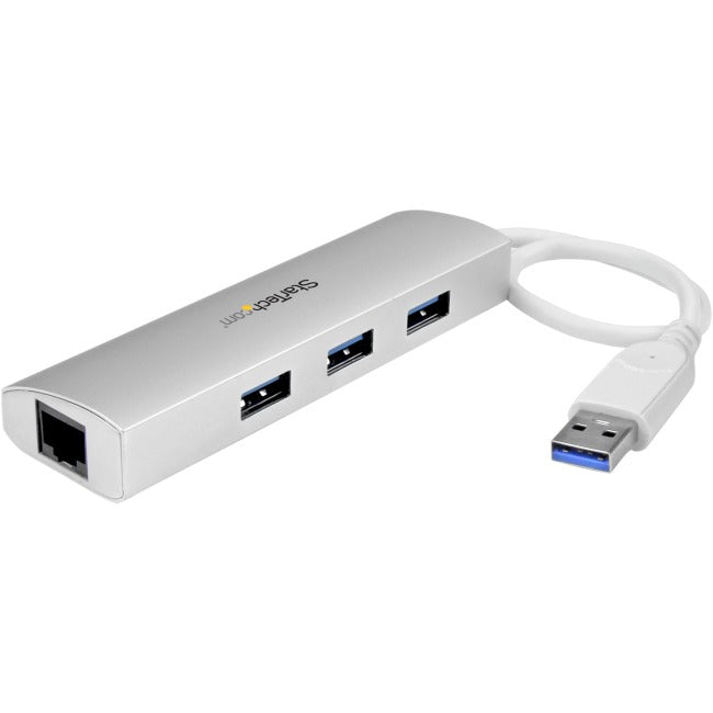 StarTech.com Hub USB 3.0 portable 3 ports plus Ethernet Gigabit - Câble intégré - Hub USB en aluminium avec adaptateur GbE