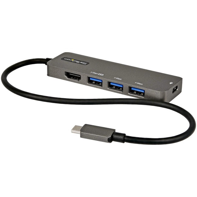 StarTech.com Adaptateur multiport USB C, USB-C vers HDMI 4K 60 Hz (HDR10), Pass-Through PD 100 W, 4xUSB 3.0, mini station d'accueil USB Type-C, câble de 12" de long