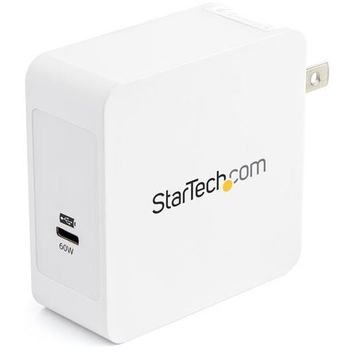 StarTech.com USB C Wall Charger - 60W PD 1m cable - Portable Travel USB Type C Fast Charge Universal Laptop Adapter - USB IF/ETL Certified
