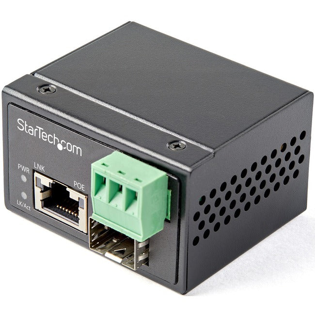 StarTech.com PoE+ Convertisseur de média industriel fibre vers Ethernet 30 W - SFP vers RJ45 - SM/MM fibre vers cuivre Gigabit taille mini IP-30