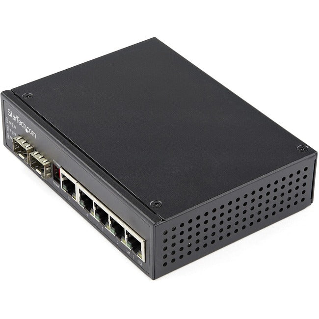StarTech.com Commutateur industriel Gigabit Ethernet 6 ports 4 PoE RJ45 + 2 emplacements SFP 30 W PoE+ 48 V CC 10/100/1000 Mbps -40C à 75C avec connecteur DIN