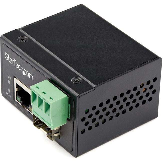 StarTech.com Convertisseur de média industriel fibre vers Ethernet - 100 Mbps SFP vers RJ45/CAT6 SM/MM - Réseau fibre vers cuivre - Entrée IP-30 12 V