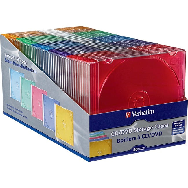 Verbatim Boîtiers minces de couleur pour CD/DVD, assorties - 50pk