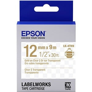 Cartouche de ruban Epson LabelWorks Clear LK ~1/2" or sur transparent