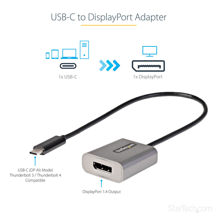 Startech Usb-c To Displayport Adapter Dongle (dp 1.4) With Dsc/hbr3/hdcp 2.2/1.4; 8k 60hz