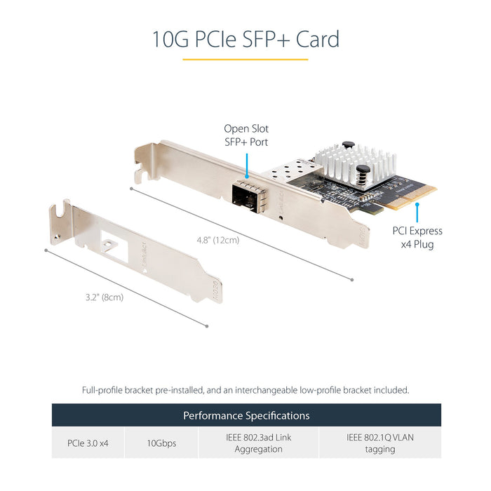 Carte réseau Startech jusqu'à 10 Gbit/s Pcie - Emplacement Sfp+ conforme à Msa - Élimine l'utilisation d'Emi