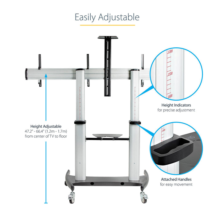 Startech, double chariot / support de télévision, chariot de télévision roulant