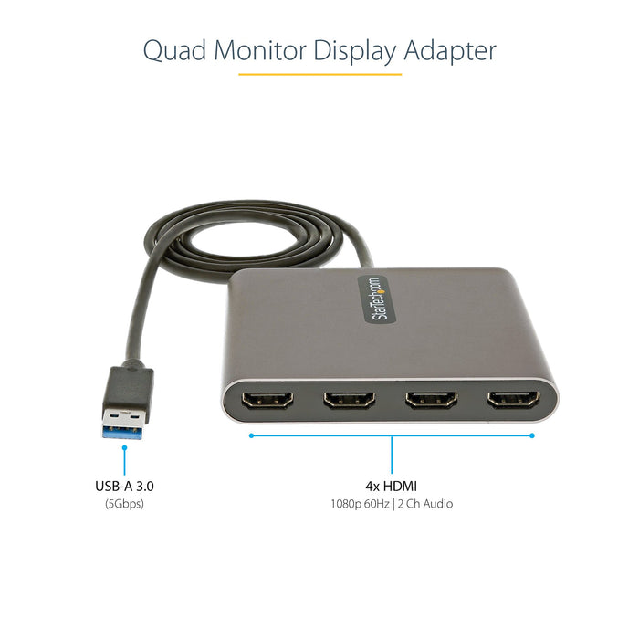 Startech Usb 3.0 To 4 Hdmi Adapter Extends Your Desktop By Adding Up To 4 Monitors - Quad
